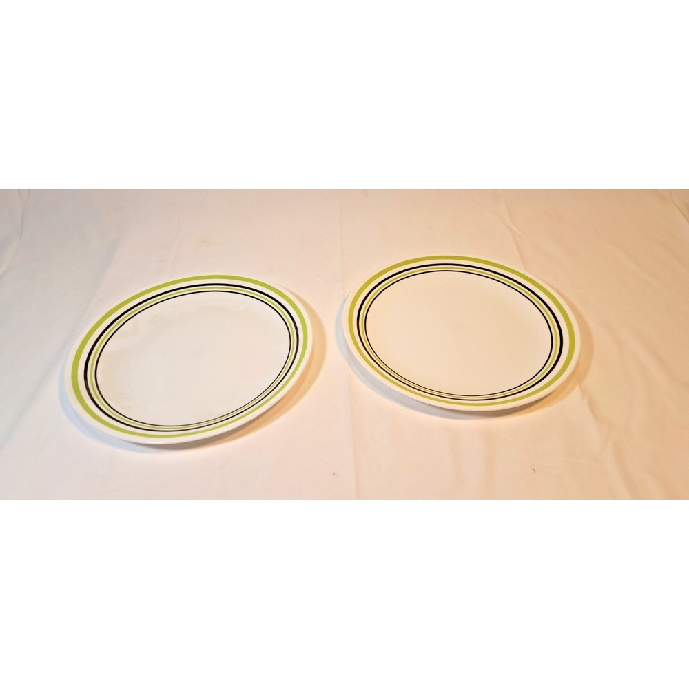 Corelle Grass Roots Dinner Plates Set of 2 Vitrelle Green Black White Stripes